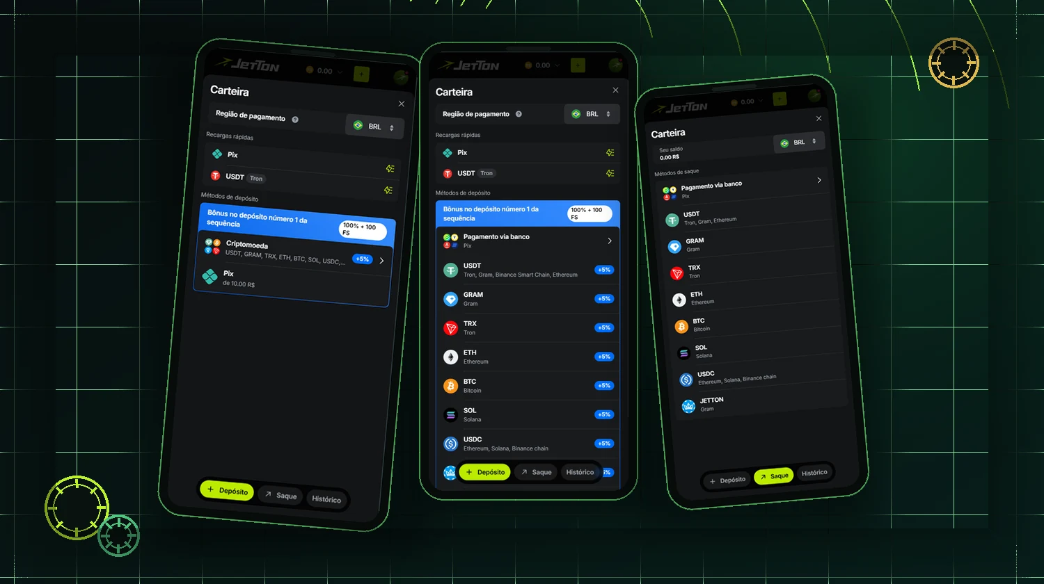 Carteira JetTon em BRL com PIX e opções de criptoativos