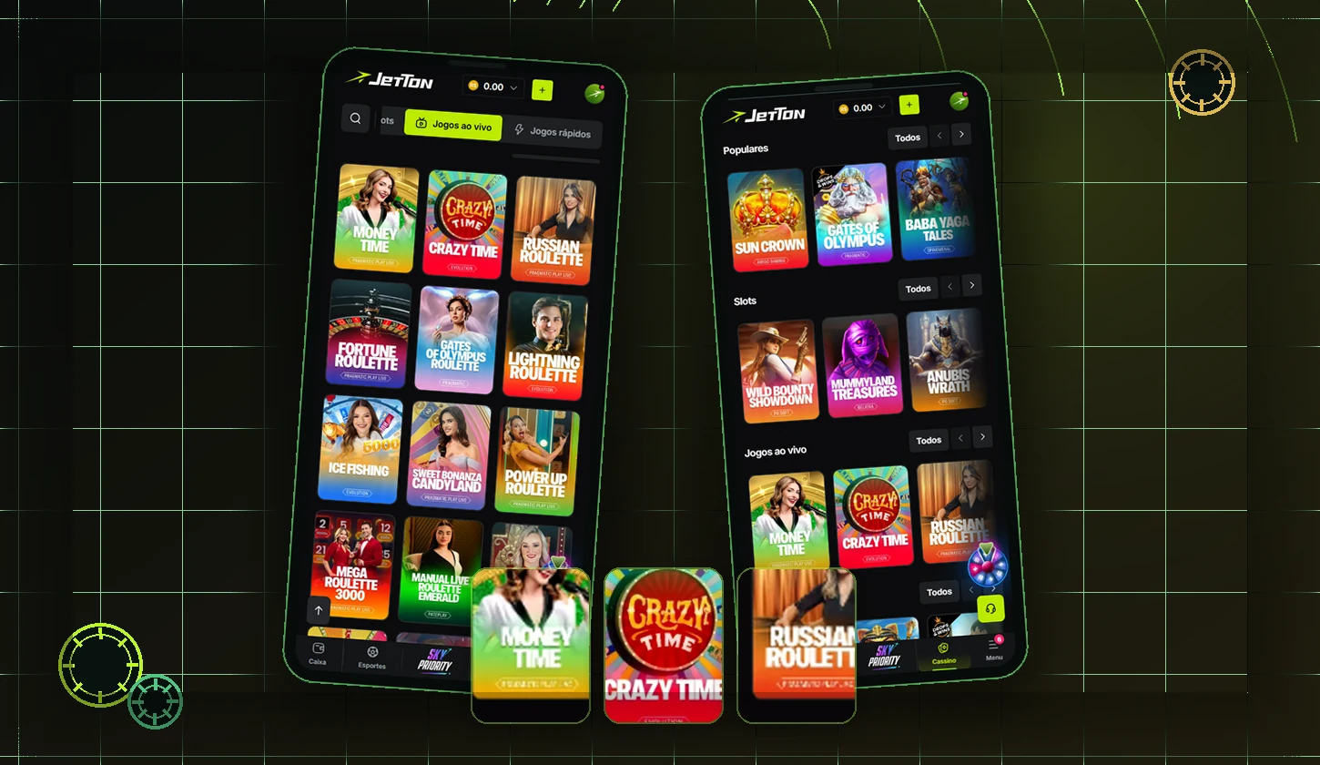 Área de jogos ao vivo JetTon com roletas e game shows